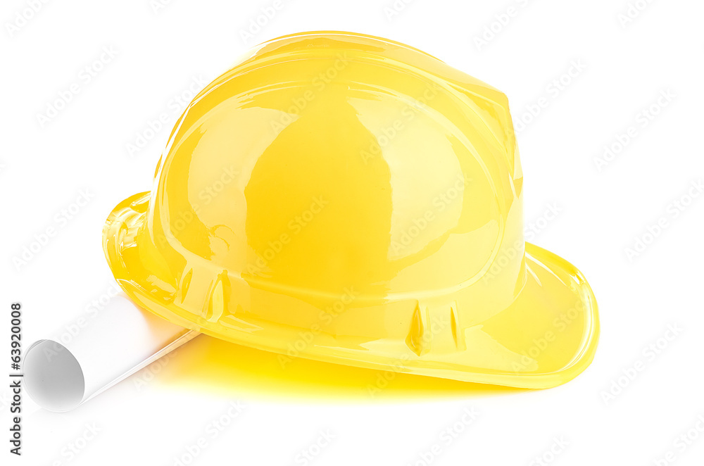 Fototapeta premium yellow helmet and roll paper