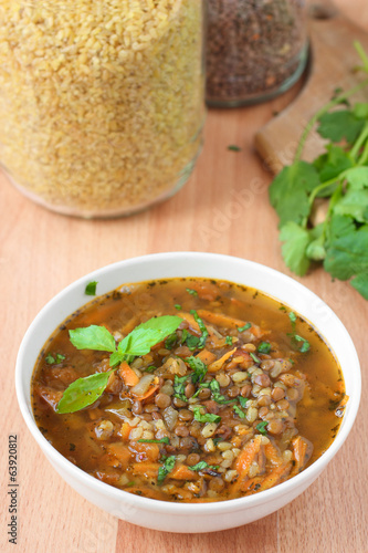 Traditional turkish soup with bulgur and lentils