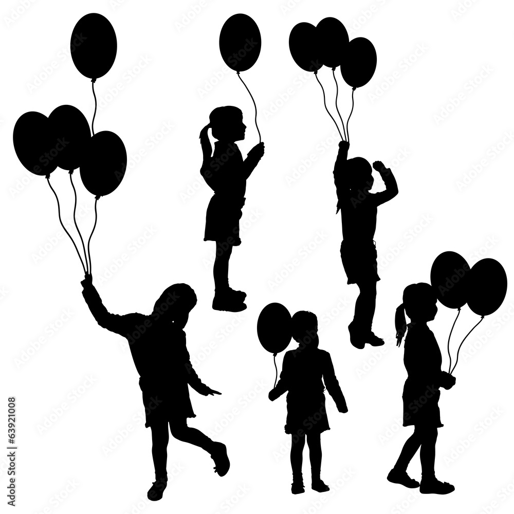 Vector silhouettes of girls with balloons. Stock Vector Adobe Stock
