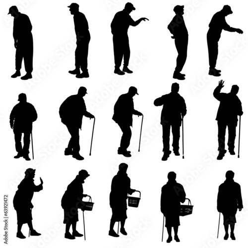 Vector silhouette of old people.