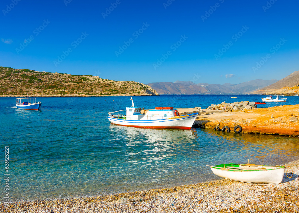 Fototapeta premium traditional fishing boats in Amorgos island in Greece