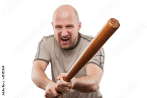 Slika na platnu Screaming angry man hand holding baseball sport bat