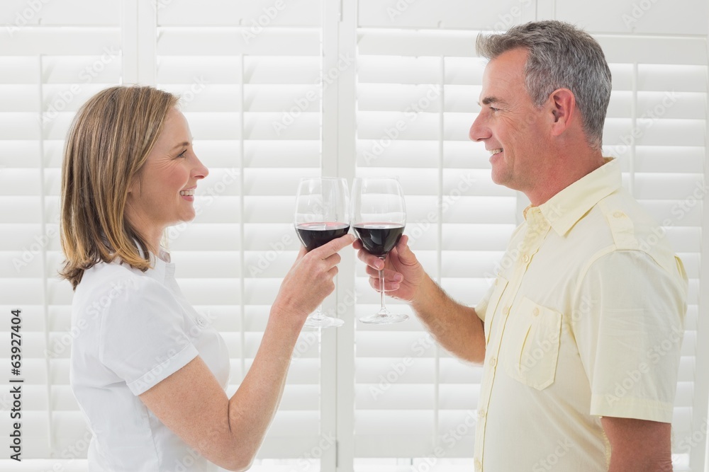 Side view of a couple toasting wine glasses Side view of a couple toasting wine glasses