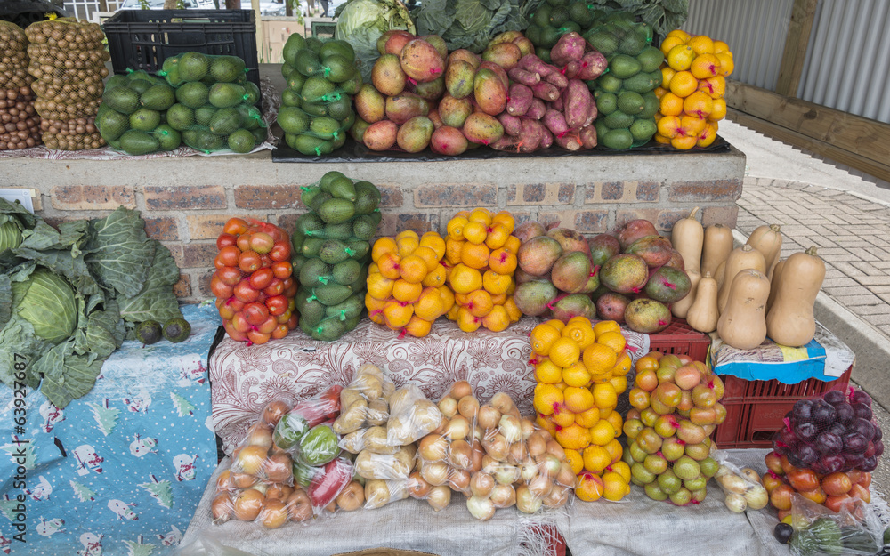 market stall with fresh fruit in african city hazeview