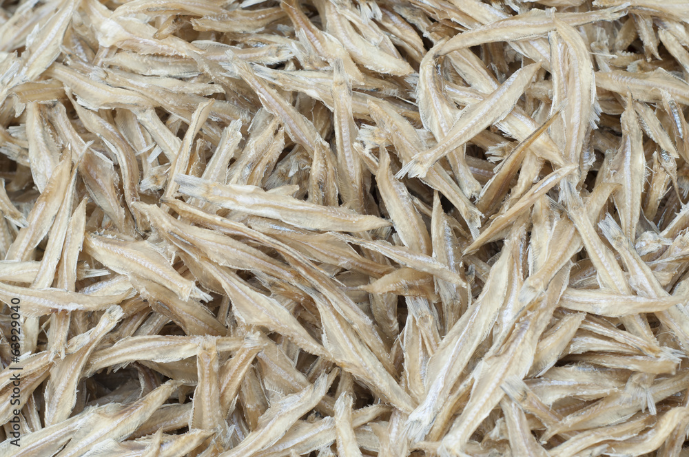Dry preserved small fishes in seafood market. Dry preserved small fishes in seafood market.