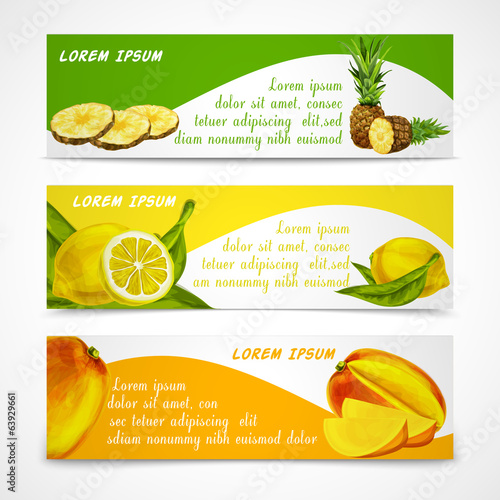 Tropical fruits banner set
