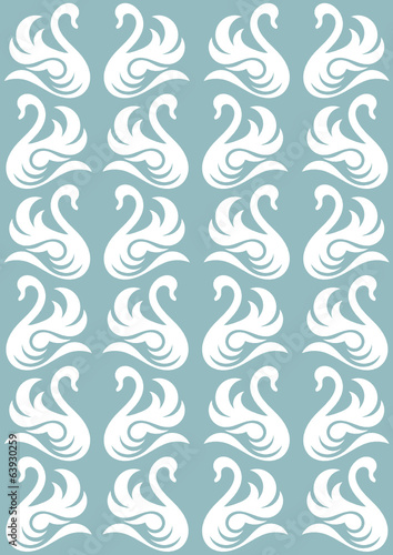 white swan on blue background seamless pattern