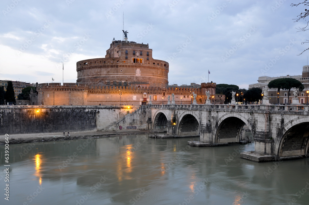 St Angelo Castle in Rome at evening