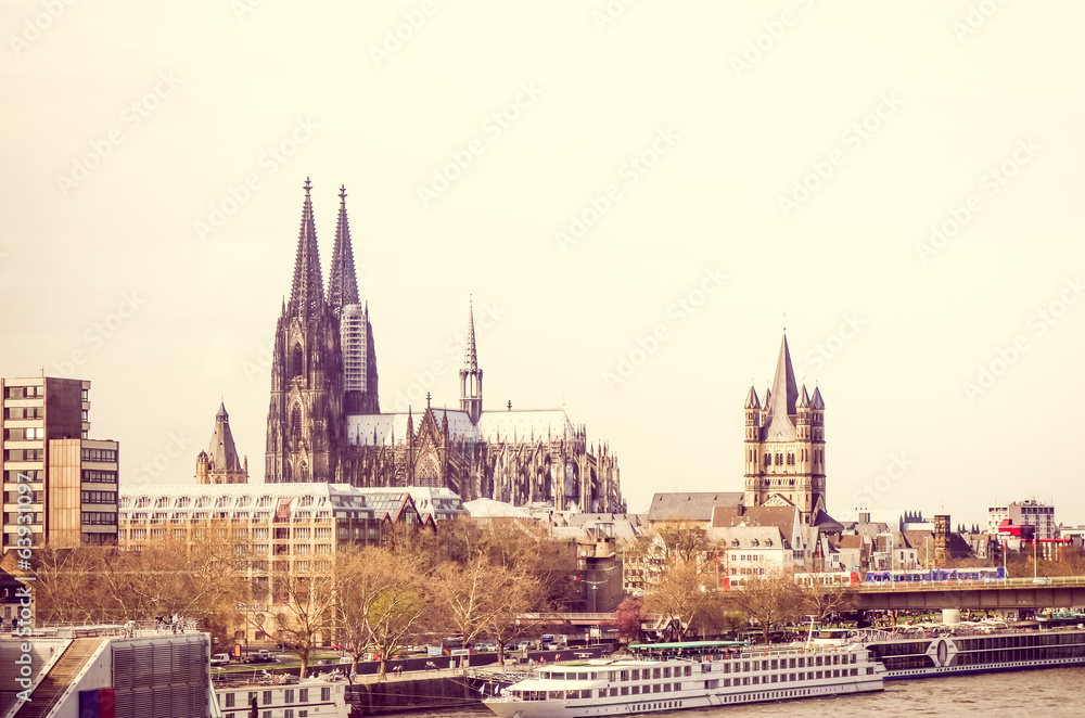 View on Cologne Cathedral and river Rhine