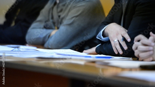 Men's Hands On The Table. Business Discussion  