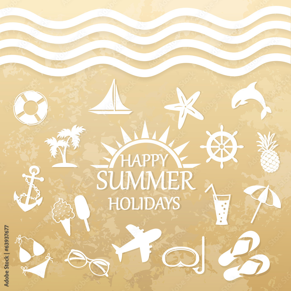 Fototapeta premium happy summer holiday, icons for summer