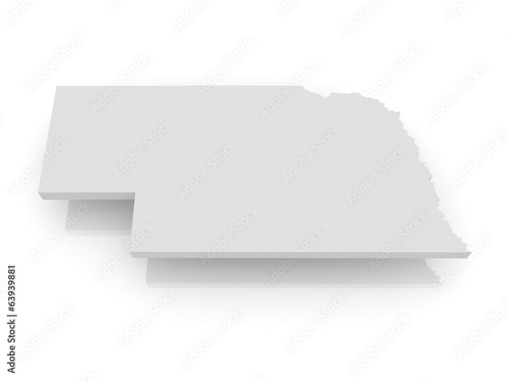Three-dimensional map of Nebraska. USA. Three-dimensional map of Nebraska. USA.