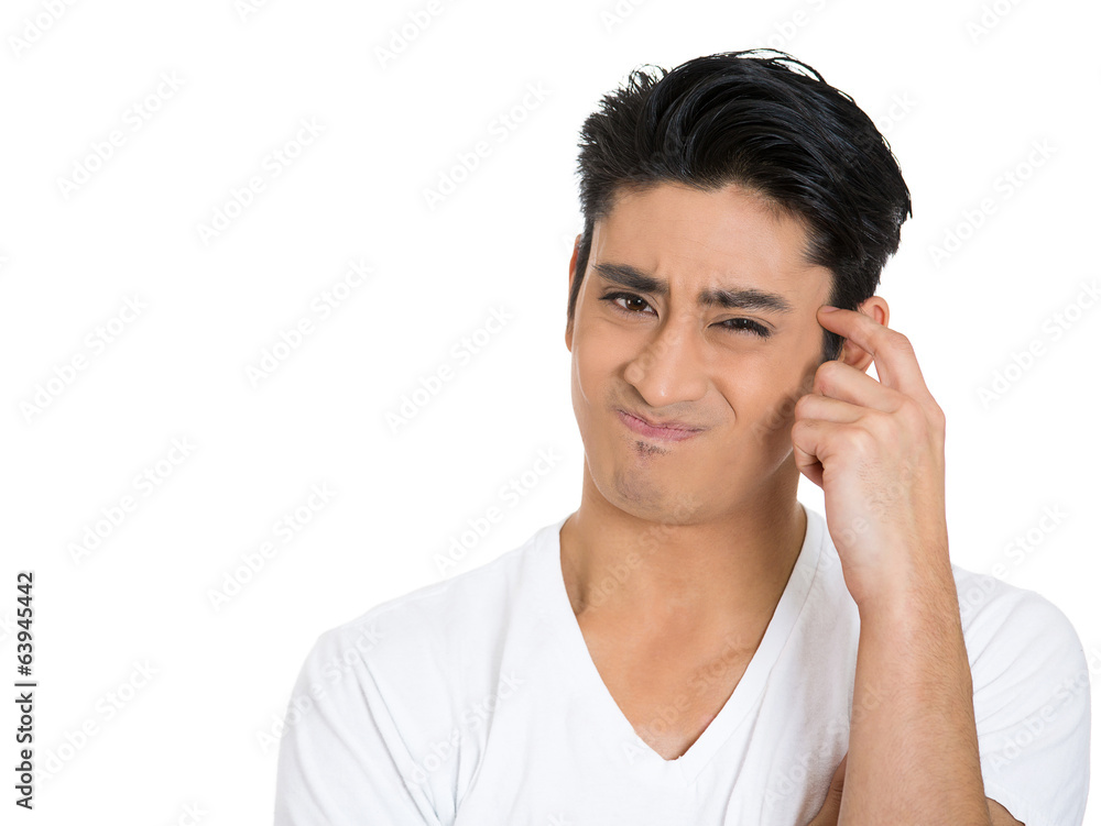 Suspicious thinking man with doubtful face expressions