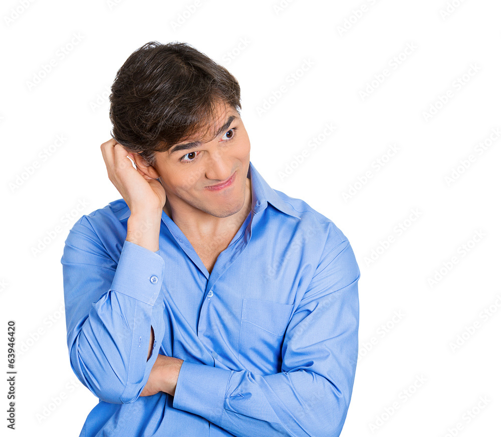 Oopsie. Middle aged man in awkward situation white background Oopsie. Middle aged man in awkward situation white background