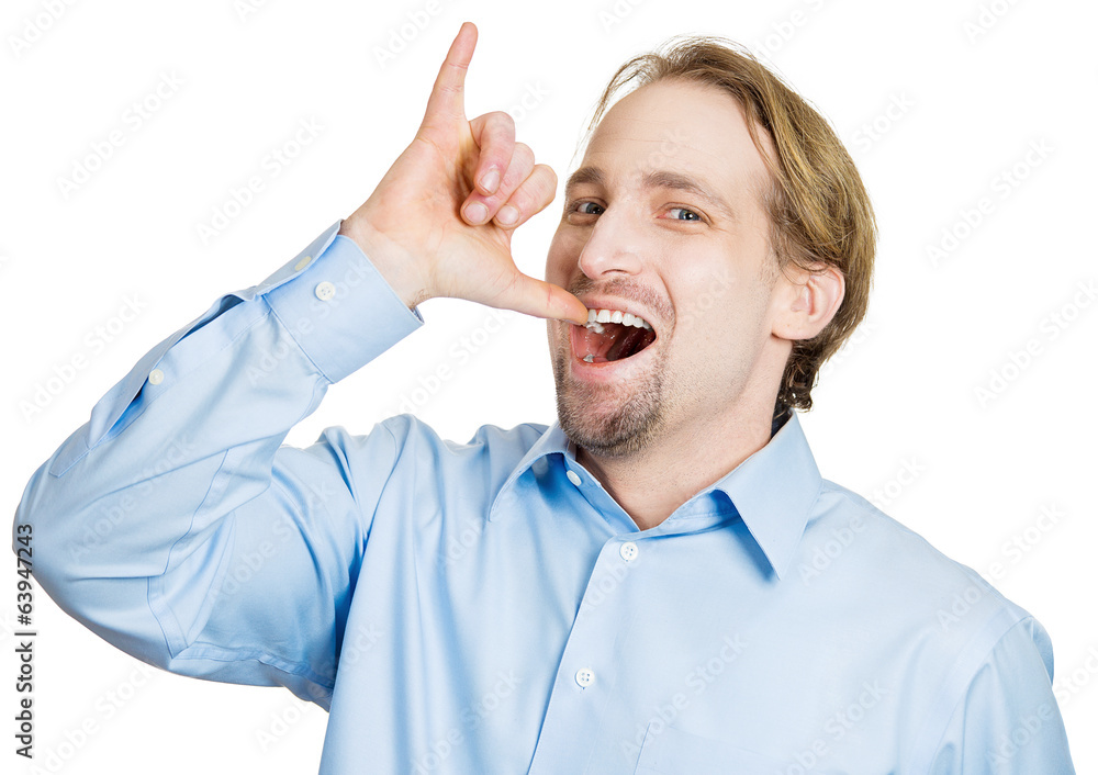 Let's get drunk gesture, body language, on white background Stock Photo