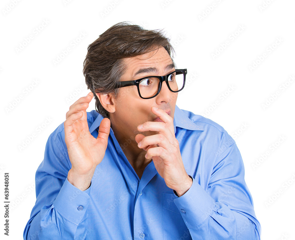 Anxious, scared, nerdy young man in glasses Anxious, scared, nerdy young man in glasses