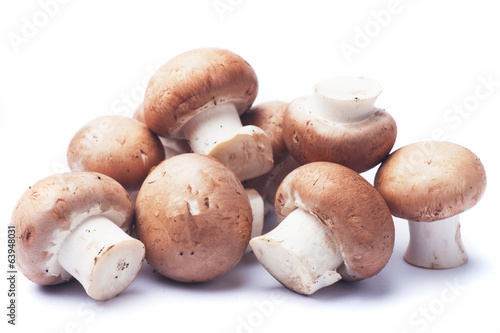 Portabello mushrooms on white background