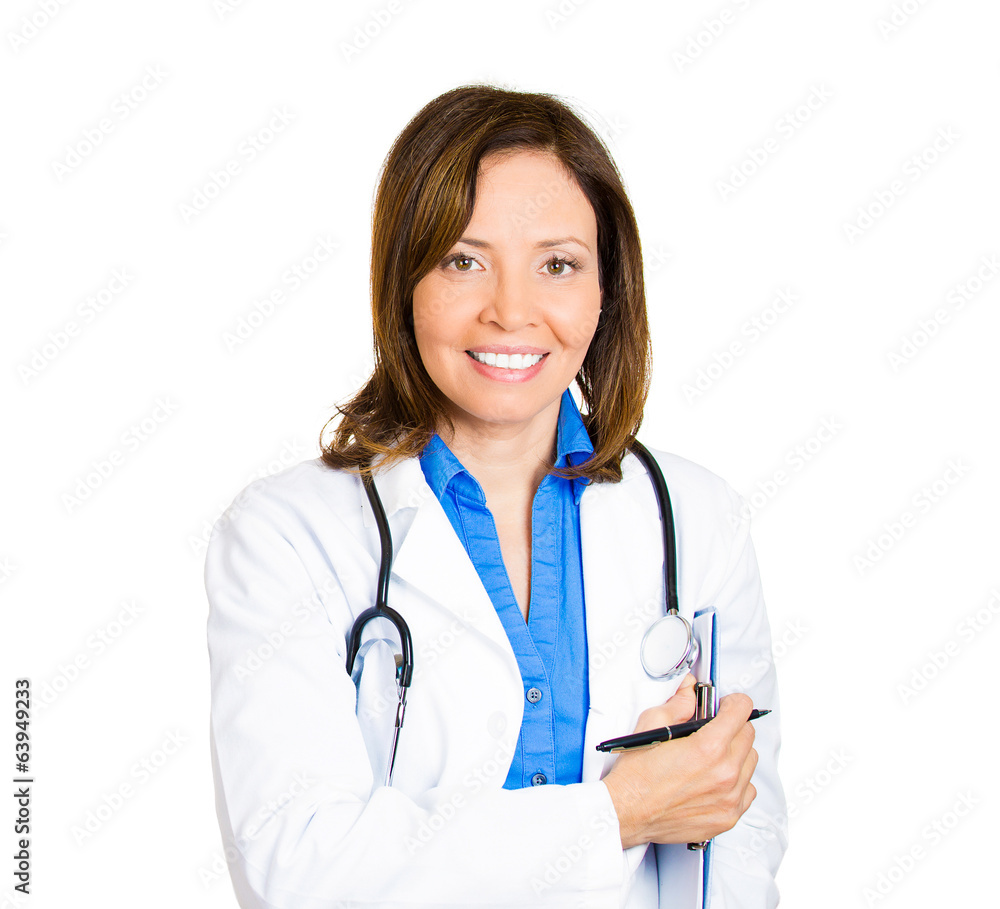 Portrait Doctor, nurse holding pad isolated white background Portrait Doctor, nurse holding pad isolated white background