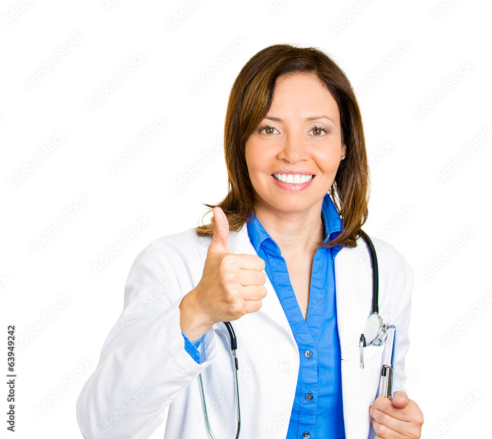 Portrait Thumbs up doctor, nurse isolated white background Portrait Thumbs up doctor, nurse isolated white background