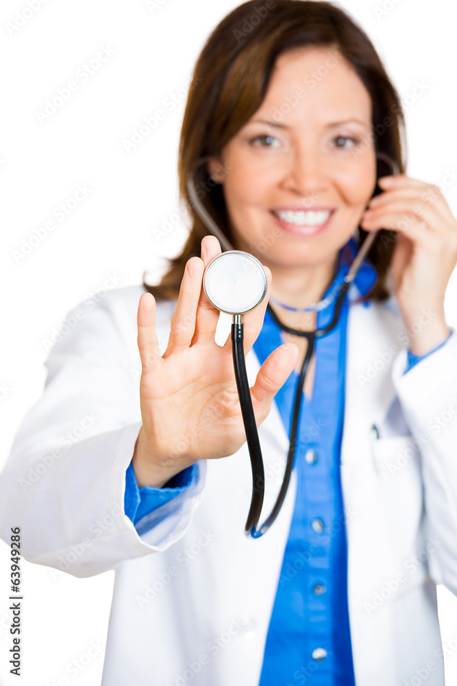 Annual checkup time. Doctor with focus on stethoscope Annual checkup time. Doctor with focus on stethoscope