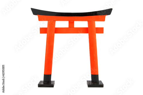 single orange Torii from Japan on white background, isolated