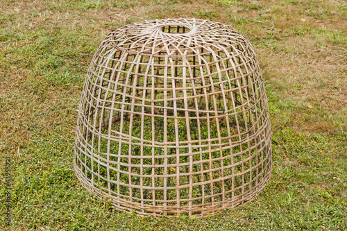 chicken cage made of wood and bamboo.