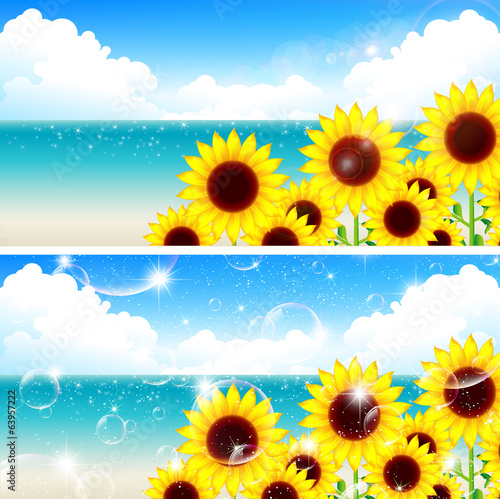 海　ひまわり　風景