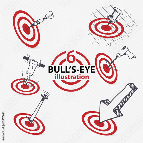 Hand drawn bull's-eye concept, illustration set
