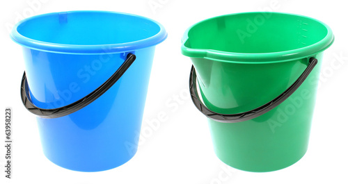 two plastic buckets