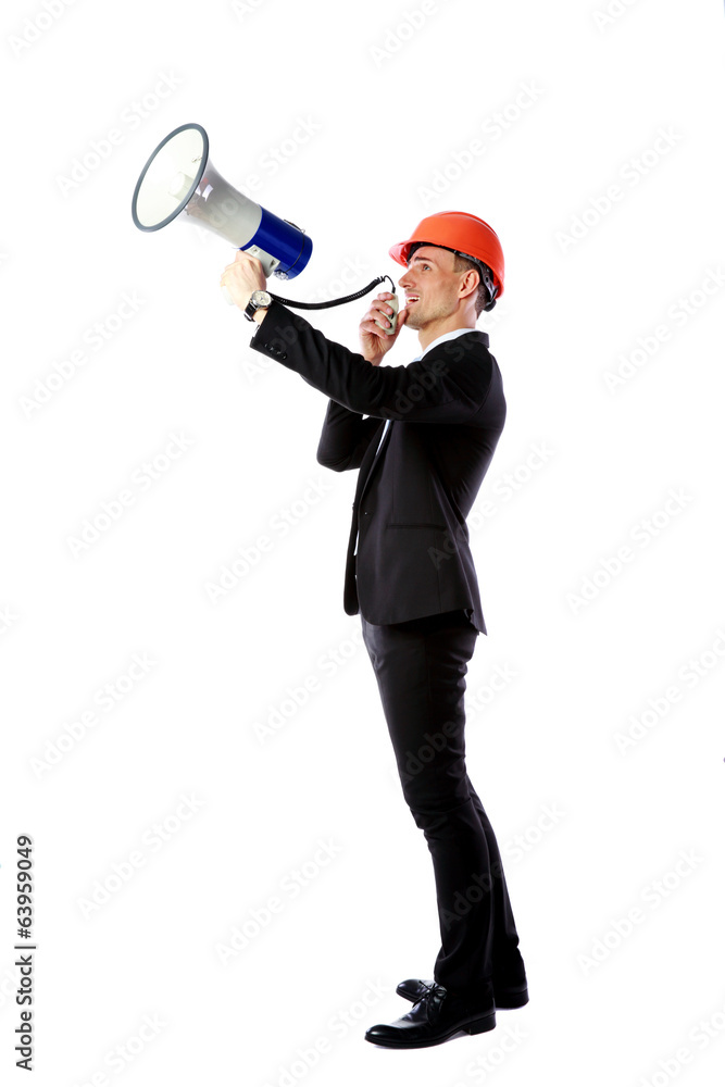 businessman shouting with megaphone businessman shouting with megaphone