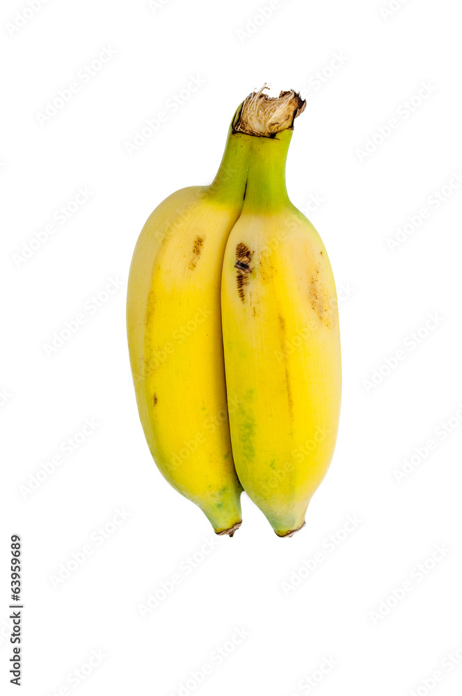Twin bananas on white isolation.