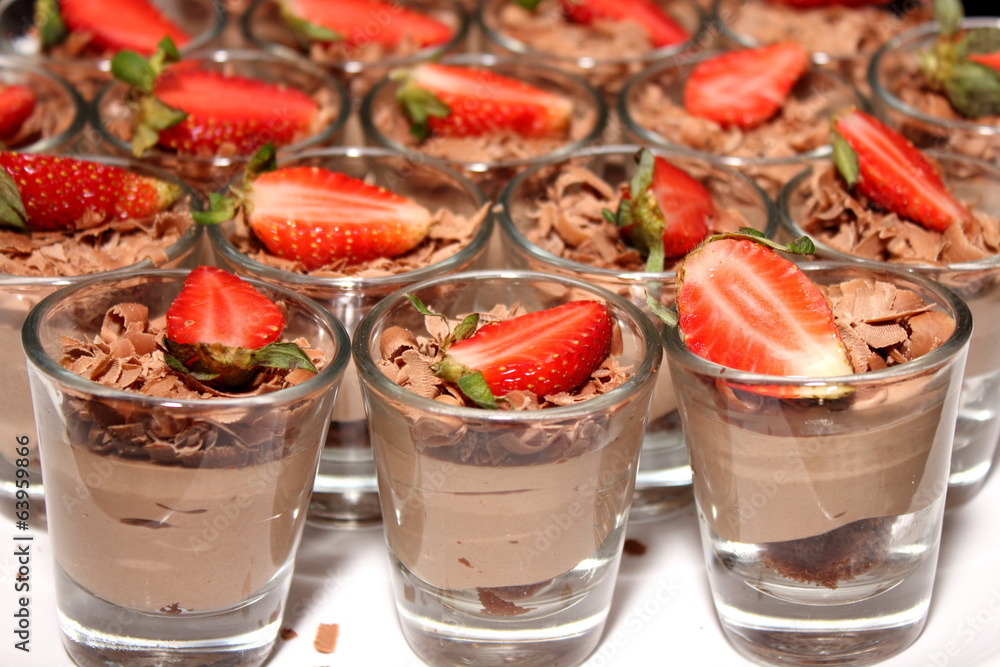 Chocolate mousse with strawberry on the top Chocolate mousse with strawberry on the top