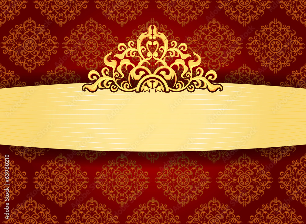 Elegant golden frame with pattern wallpaper vector background
