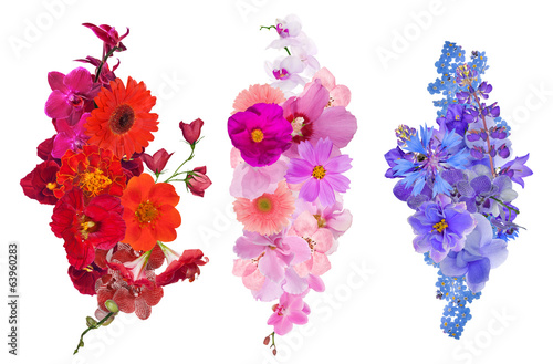Fototapeta Naklejka Na Ścianę i Meble -  set of three flower decorations isolated on white