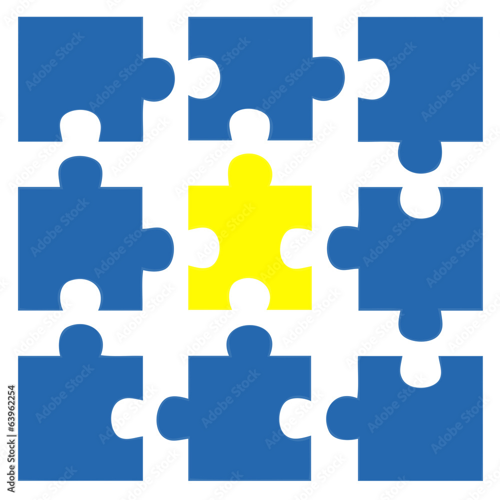 Teamwork Cooperation - blue and yellow puzzle 5 - g853 Teamwork Cooperation - blue and yellow puzzle 5 - g853