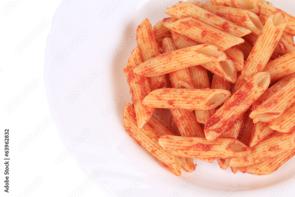 Pasta penne rigate with tomato sauce. Pasta penne rigate with tomato sauce.