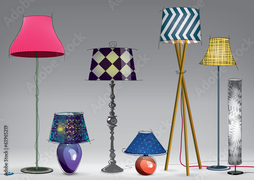 Set of decorative color lamps. Vector illustration