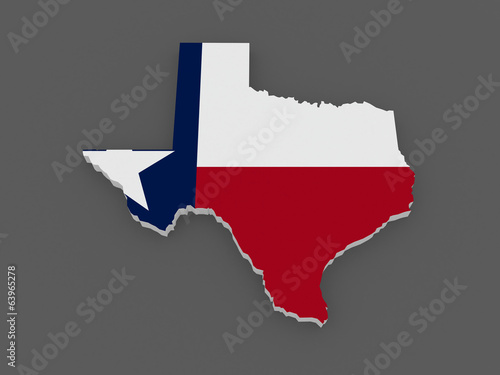 Three-dimensional map of Texas. USA.