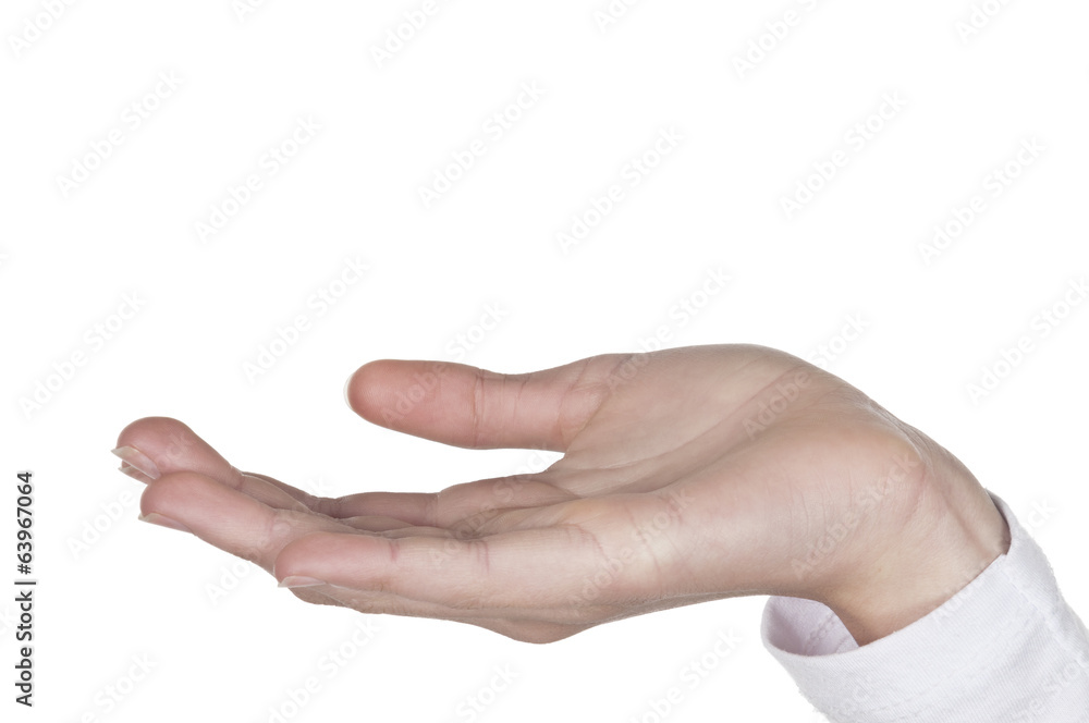 Young woman holding hand