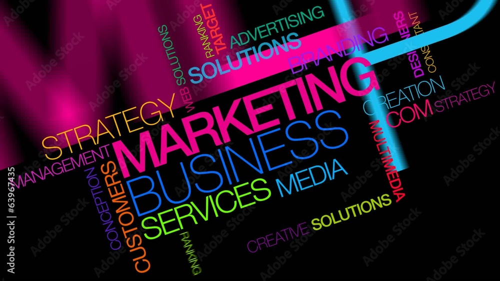 Marketing text colors words tag cloud animation