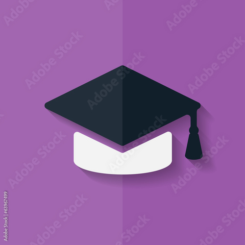 Academic cap icon. Flat design.