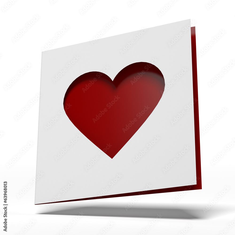White card with cut out heart