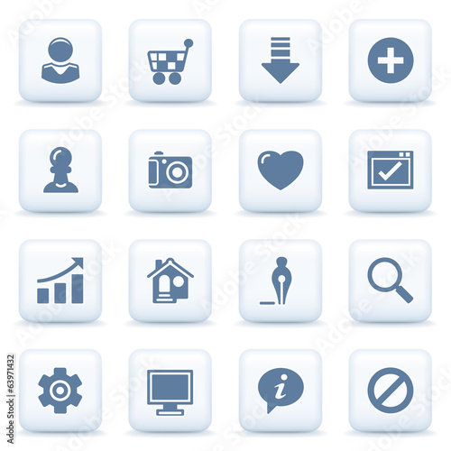 Basic blue icons on white buttons.