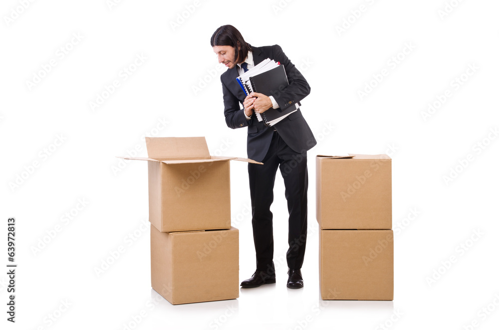 Man with boxes full of work Man with boxes full of work