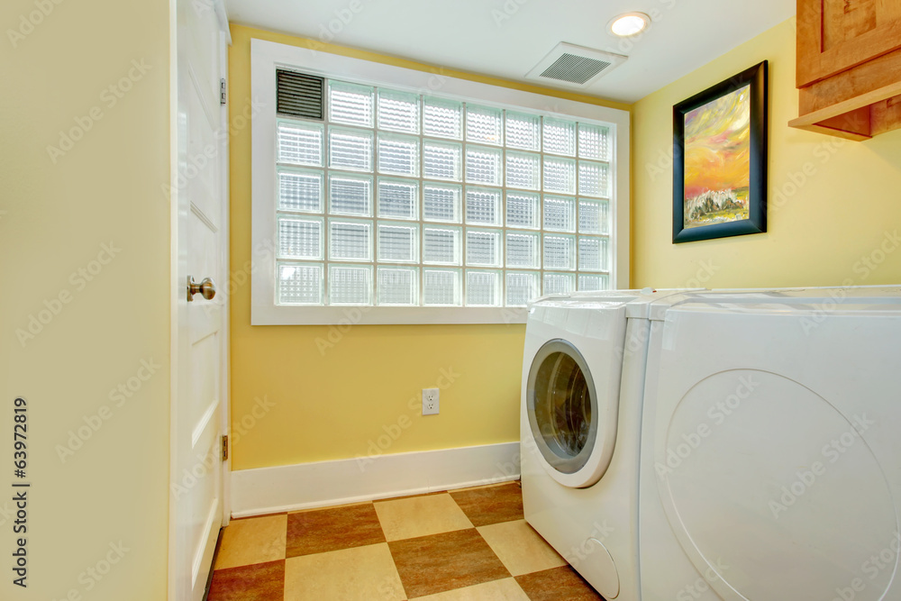 Laundry room with glass block window Laundry room with glass block window