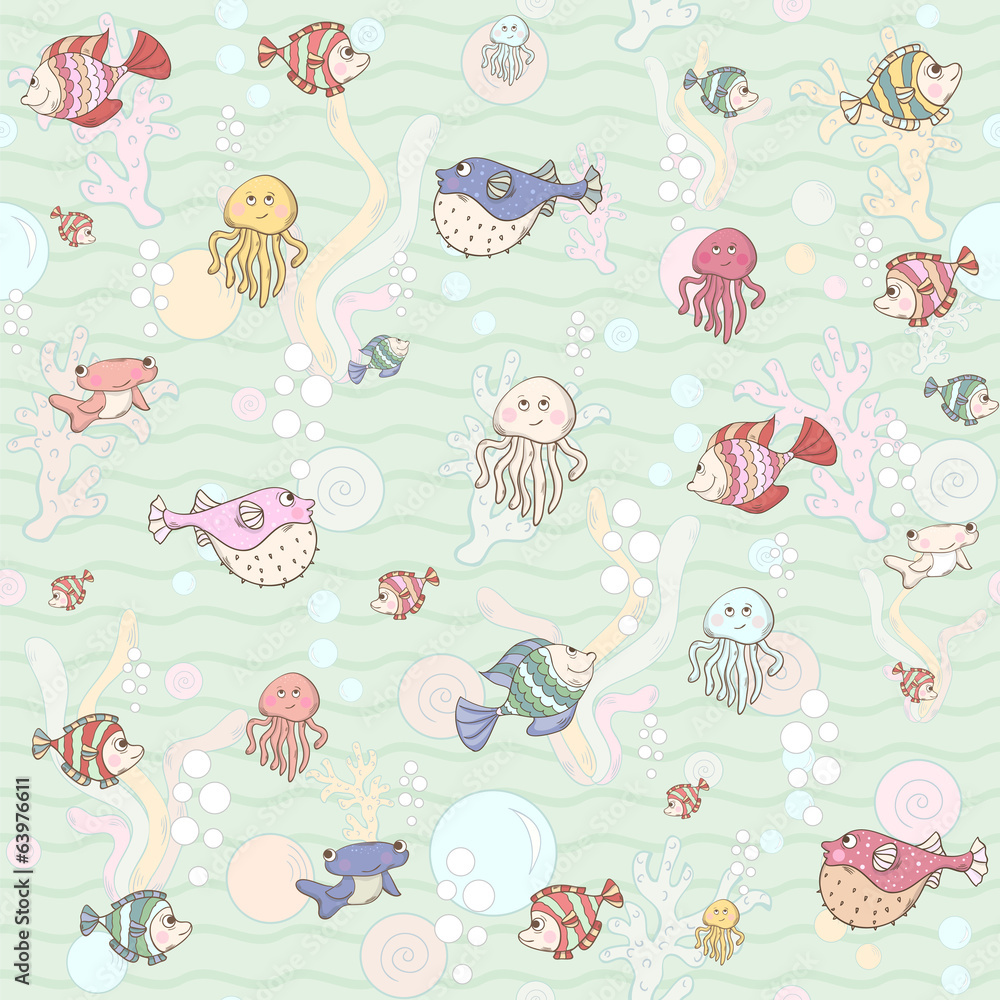 Marine life.Seamless pattern.Vector illustration. Marine life.Seamless pattern.Vector illustration.