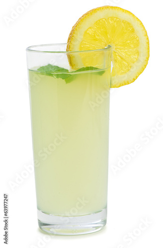 Glass of lemonade isolated on white