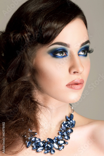 Magic Girl Portrait. Blue Makeup. Woman Fashion