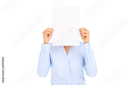 Businesswoman and blank paper