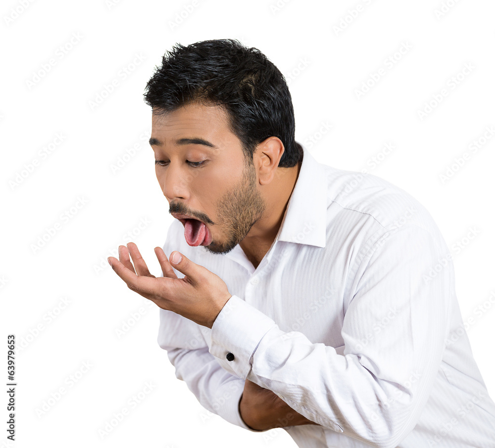 Puking. Sick man about to vomit, throw up Stock Photo | Adobe Stock